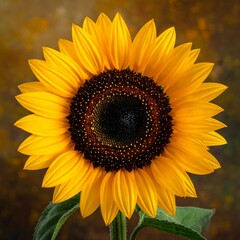Obraz premium Close-up of a vibrant sunflower against a blurred, golden backdrop