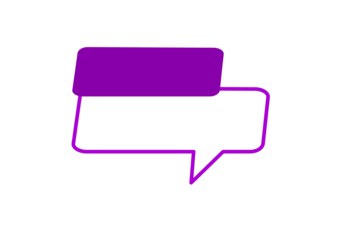 Purple speech bubble icon with rounded rectangle banner for messages, chat interfaces and communication designs