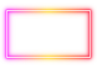 Neon glowing rectangular frame with pink, red and yellow light edges for modern overlays, highlights and graphic designs