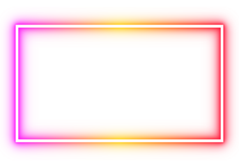Neon glowing rectangular frame with pink, red and yellow light edges for modern overlays, highlights and graphic designs