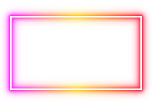 Neon glowing rectangular frame with pink, red and yellow light edges for modern overlays, highlights and graphic designs