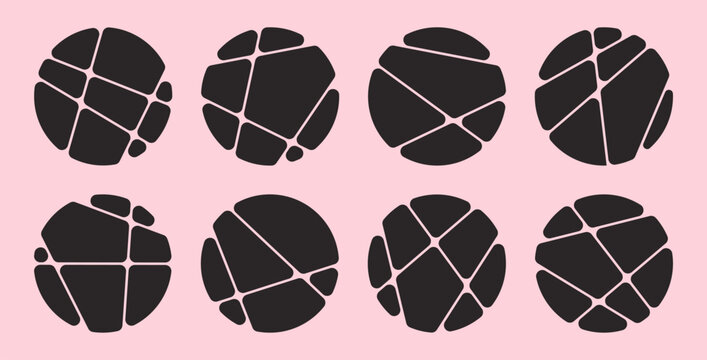 set of abstract poster background with liquid connected circle dots. metaballs pattern, abstract geometric shapes collection. Point movement flat layout template icon, frame collage for photo