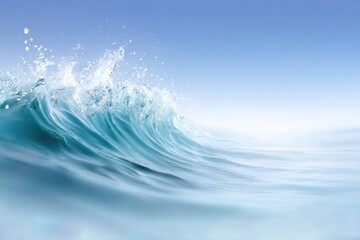 Ocean Wave: A powerful ocean wave crests, its crystalline form illuminated against a clear, azure sky, showcasing nature's raw and dynamic energy. 