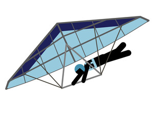 Blue hang gliding scene isolated on transparent background. Clean graceful airborne action with cool color effect.