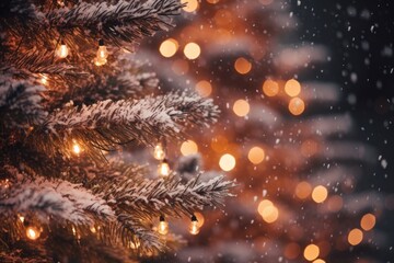 Fototapeta premium Christmas light on christmas tree night outdoors winter.