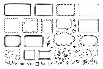 Hand-drawn doodle vector set of frames and borders created in a fun sketchy style, isolated on white background
