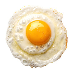 A fried egg photographed from above isolated white background