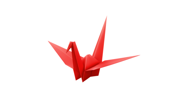 Traditional Red Origami Crane Isolated on White | Japanese Paper Bird Symbol