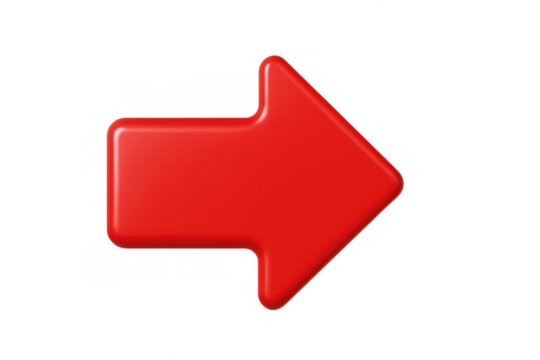 Red 3d glossy arrow pointing right symbol for navigation, direction, next, forward, business concepts