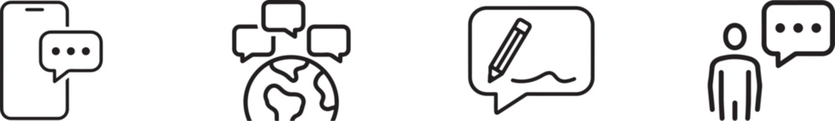Communication icons set, phone chat, global communication, edit message, talk