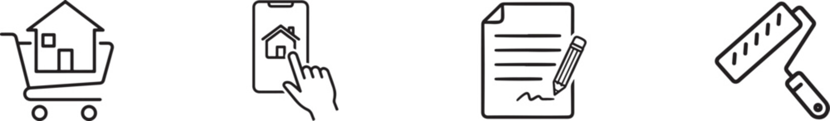 Real estate concept with shopping, mobile, contract and paint isolated on