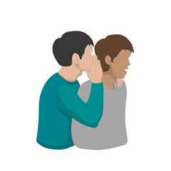 man whispers very close to another, covering his ear with his hand. The listener's mouth opens in surprise - hand drawn vector. Gossip, shocking details, breaking news