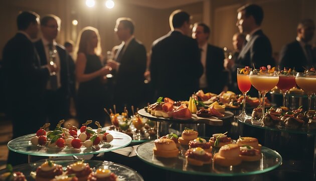 Elegant Food and Drink Display at a Social Gathering with Diverse Attendees