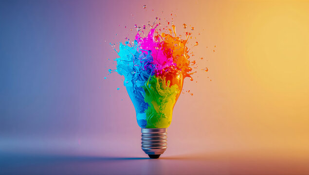 Colorful lightbulb art paint splash creative idea innovation concept - Powered by Adobe