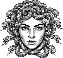 Medusa gorgon snake hair woman mythology greek monster drawing illustration eps silhouette