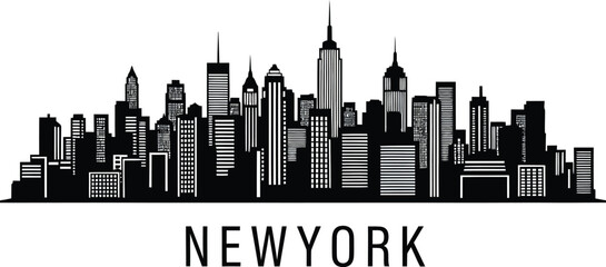 New york city skyline vector illustration black and white cityscape art eps silhouette