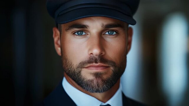 Handsome chauffeur looking intently at camera