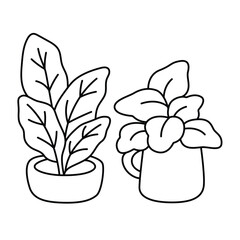 Cozy and simple hand drawing potted houseplants coloring page for kids, teens and adults