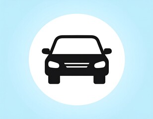 A simple, black car icon is centered within a white circle, which is on a light blue gradient background, creating a clean aesthetic