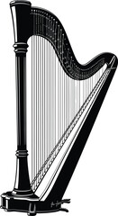 Find beautiful black and white harp vector illustration for music design eps silhouette