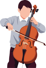 Fototapeta premium Skillful child playing the cello with focus and dedication, suitable for music lessons, classical music education, and child prodigy themes.