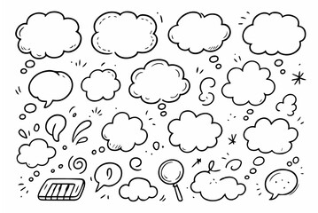 Hand-drawn doodle vector set of thought bubbles created in a fun sketchy style, isolated on white background
