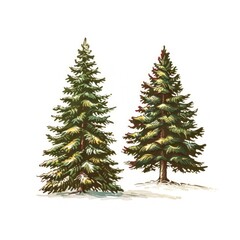 Fototapeta premium Detailed evergreen trees illustration