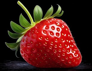 transparent format single red strawberry with seeds green calyx realistic style high resolution isolated clean edges no background vivid colors natural texture fresh appearance