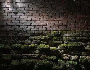 dark wall texture old brick wall uneven surface faint moss stains moody lighting creating rustic ambiance urban decay feel rough details subtle shadows aged appearance weathered structure a