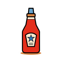 Red ketchup bottle with blue star label and black background