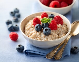 oatmeal with raspberries and blueberries