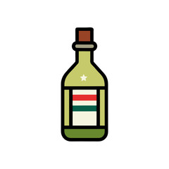 Stylized bottle with a label featuring horizontal stripes and a star