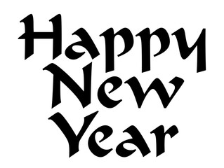 Hand-drawn doodle vector set of Happy New Year typography created in a fun sketchy style, isolated on white background
