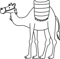 Simple Camel Outline - Black and White One-Hump Camel Clip Art for Coloring Pages. Vector illustration for kids.
