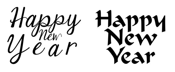 Happy New Year Typography Doodle Vector Set, Hand-Drawn Festive Lettering and Celebration Elements, Editable Formats AI, EPS, JPG, PNG, Ideal for Both Digital and Print Use, isolated on white backgrou