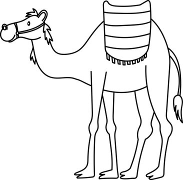 Simple Camel Outline - Black and White One-Hump Camel Clip Art for Coloring Pages. Vector illustration for kids.