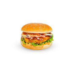 chicken burger, fried chicken, brioche bun, gourmet food, fast food meal, isolated food, restaurant menu item, high quality image, fresh ingredients, food photography