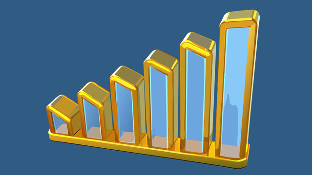 Golden bar chart showing growth isolated on transparent background