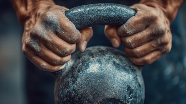 Close-up view of hands clasping a kettlebell mid-lift, exemplifying the essence of functional strength.