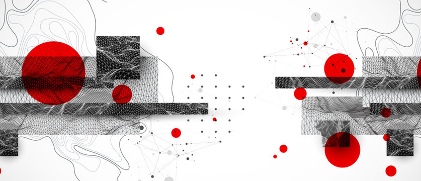 Abstract background. Modern science art elements. Wireframe surface illustration.