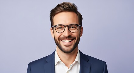 Smiling confident businessman portrait with glasses and stylish hair cut