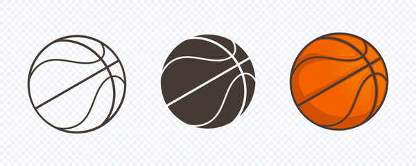 Set of basketball vector. Basketball logo vector. Outline, silhouette and flat vector ball