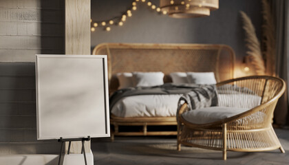 modern living room interior with hotel bed and furniture