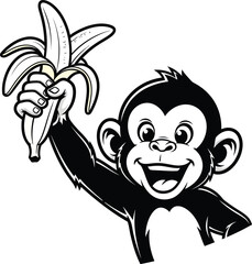 Monkey cartoon holding banana vector illustration funny animal design eps silhouette