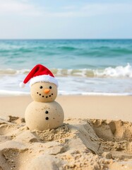 Sandy snowman on a tropical beach A unique festive celebration