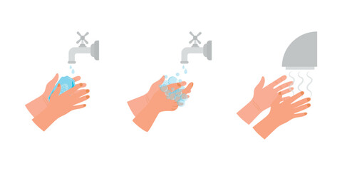 Hand washing steps. Vector illustration