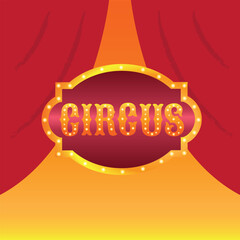 Circus logo against a theater curtain. Vector illustration circus sign