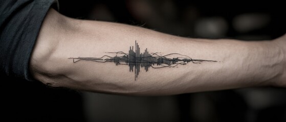 Futuristic Audio Waveform Tattoo Design on Outer Forearm Skin with Modern Rectangle Shape - Clean Skin Art Concept