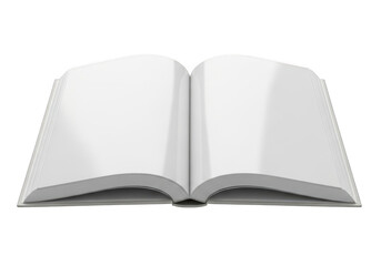 Open blank white book with clean pages isolated on transparent background