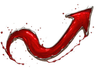 Red arrow moving up, liquid red growth, increasing success direction, abstract upward splash